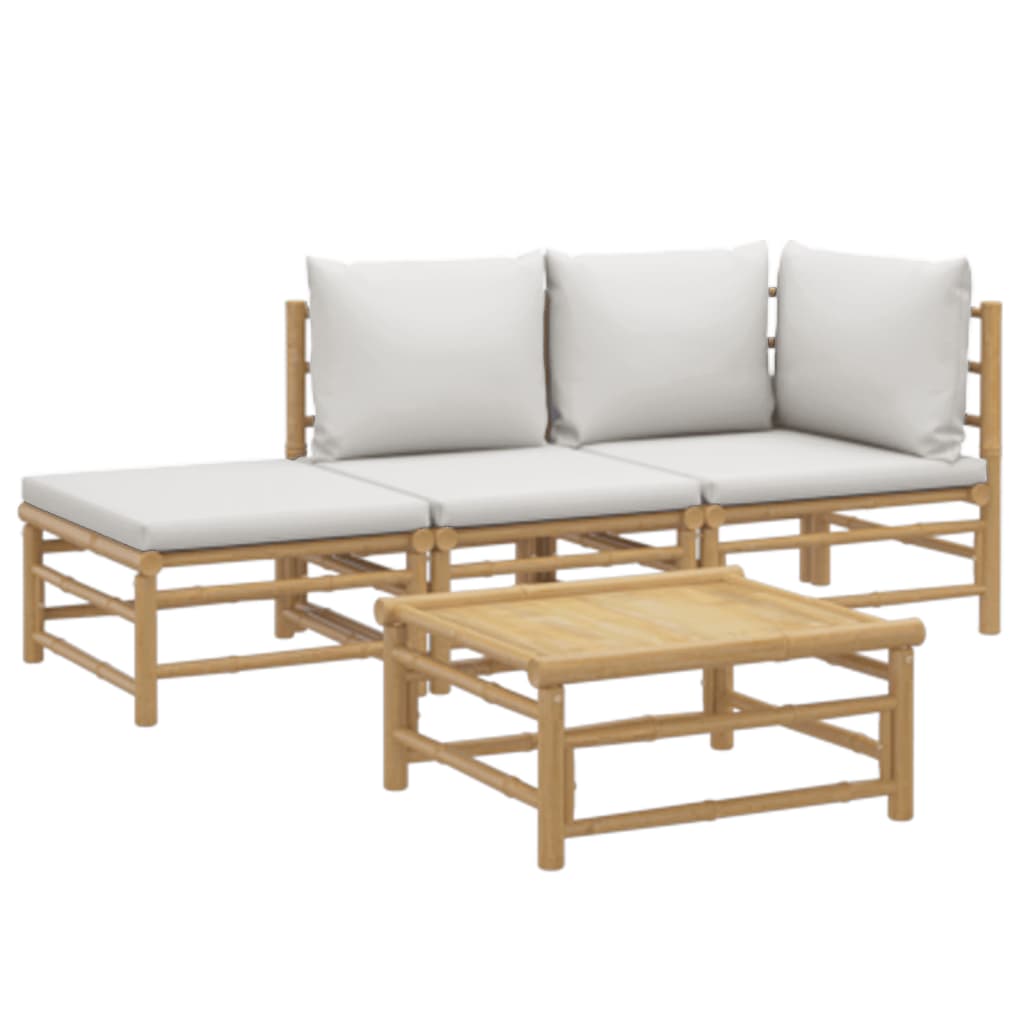 4-delige Loungeset met kussens bamboe lichtgrijs is nu te koop bij PeponiXL, paradijselijk wonen!