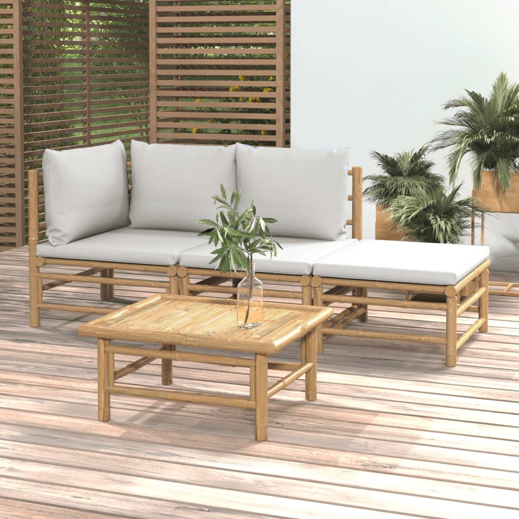 4-delige Loungeset met kussens bamboe lichtgrijs is nu te koop bij PeponiXL, paradijselijk wonen!