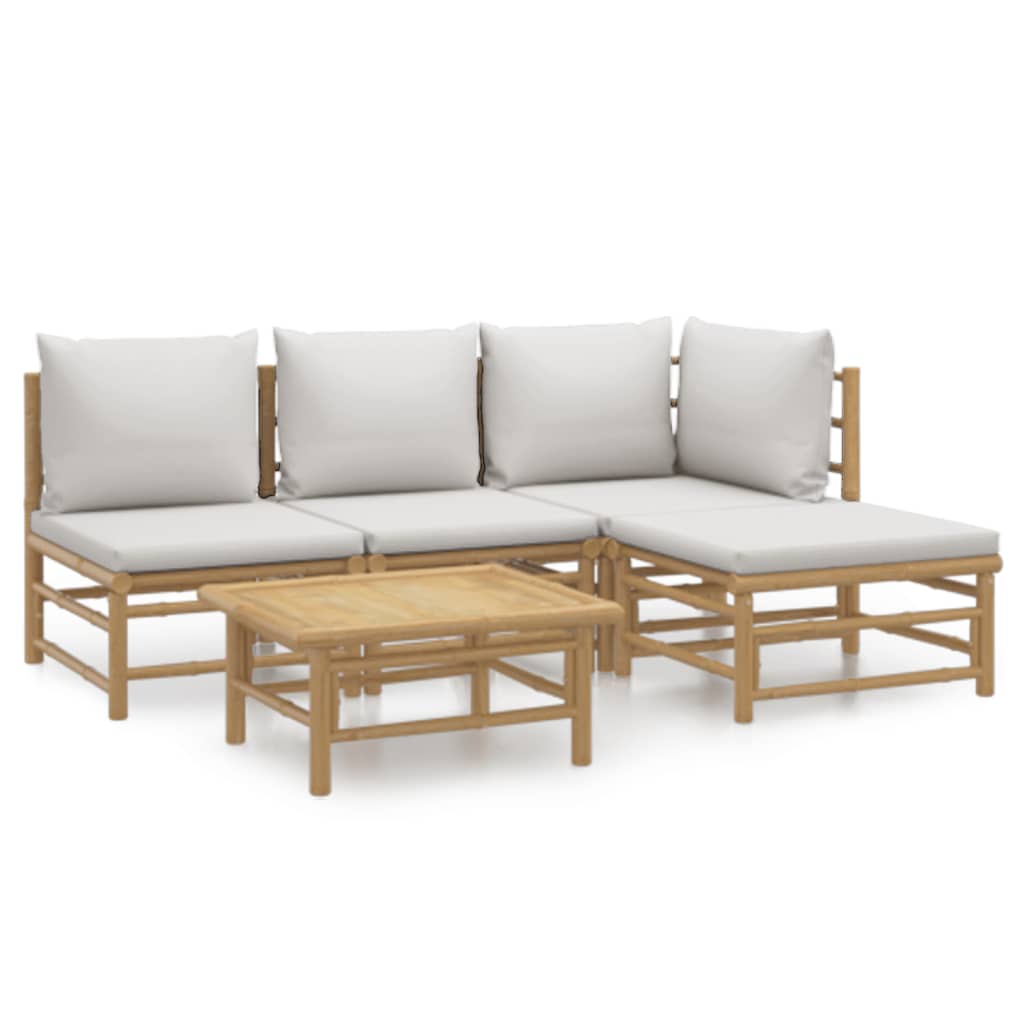 5-delige Loungeset met kussens bamboe lichtgrijs is nu te koop bij PeponiXL, paradijselijk wonen!
