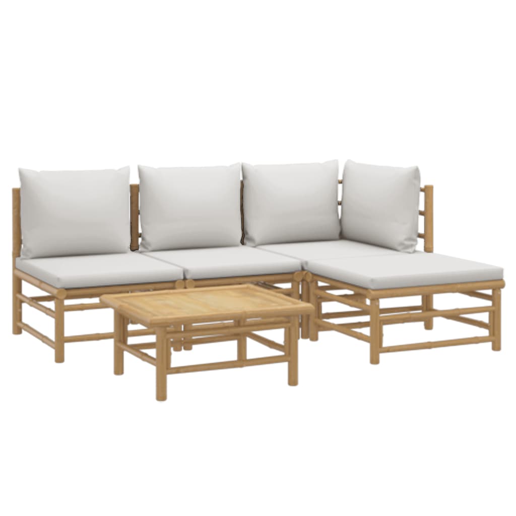 5-delige Loungeset met kussens bamboe lichtgrijs is nu te koop bij PeponiXL, paradijselijk wonen!