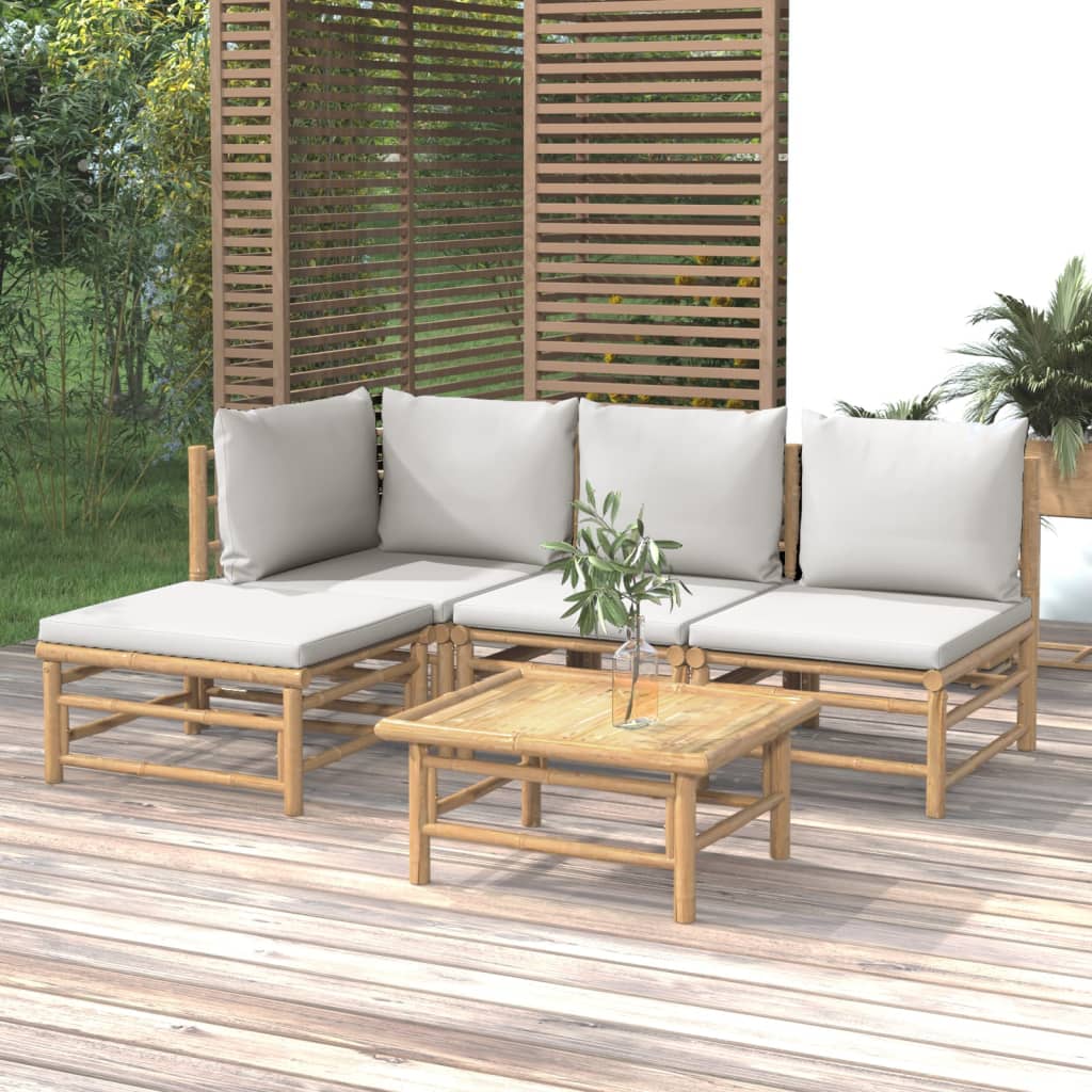 5-delige Loungeset met kussens bamboe lichtgrijs is nu te koop bij PeponiXL, paradijselijk wonen!