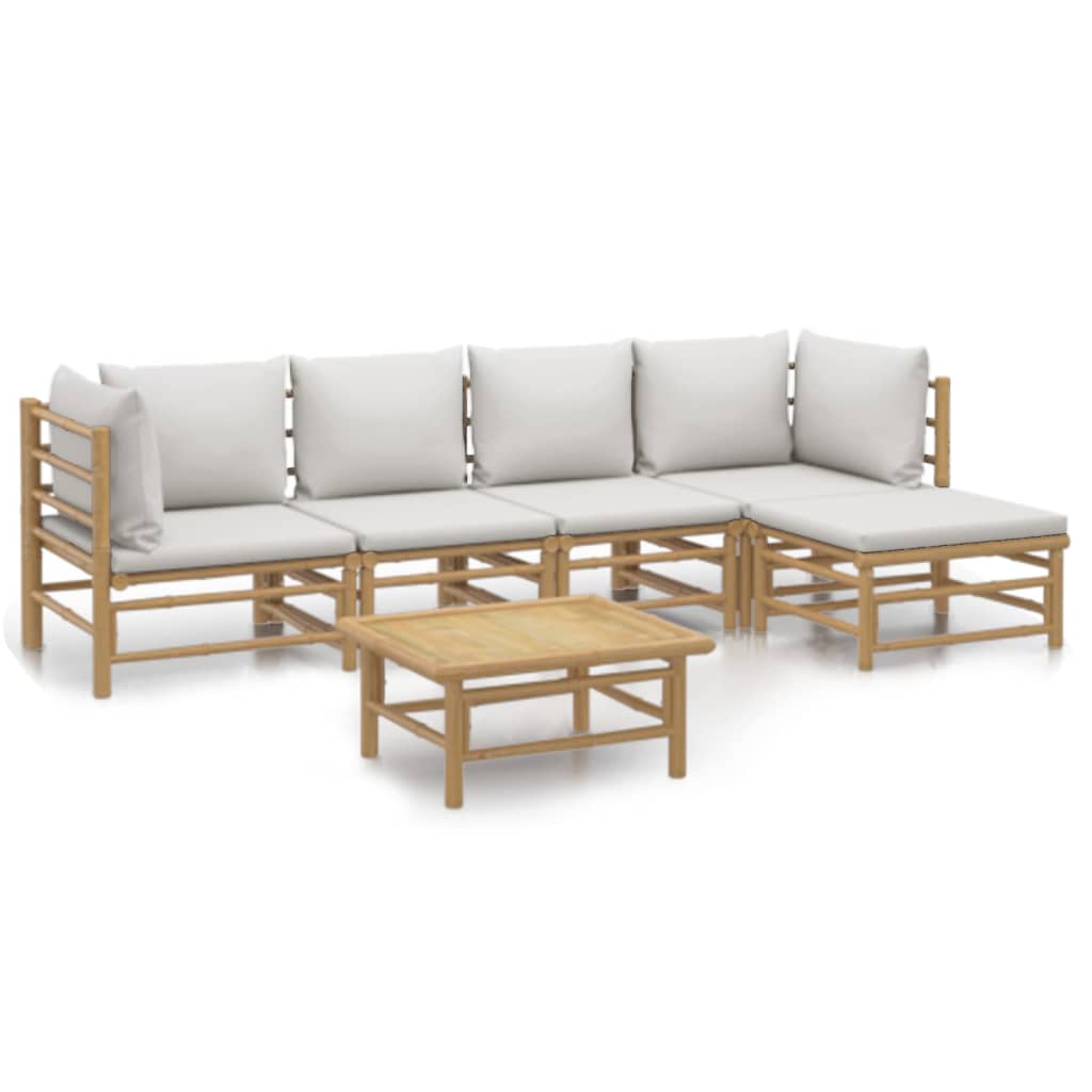 6-delige Loungeset met kussens bamboe lichtgrijs is nu te koop bij PeponiXL, paradijselijk wonen!