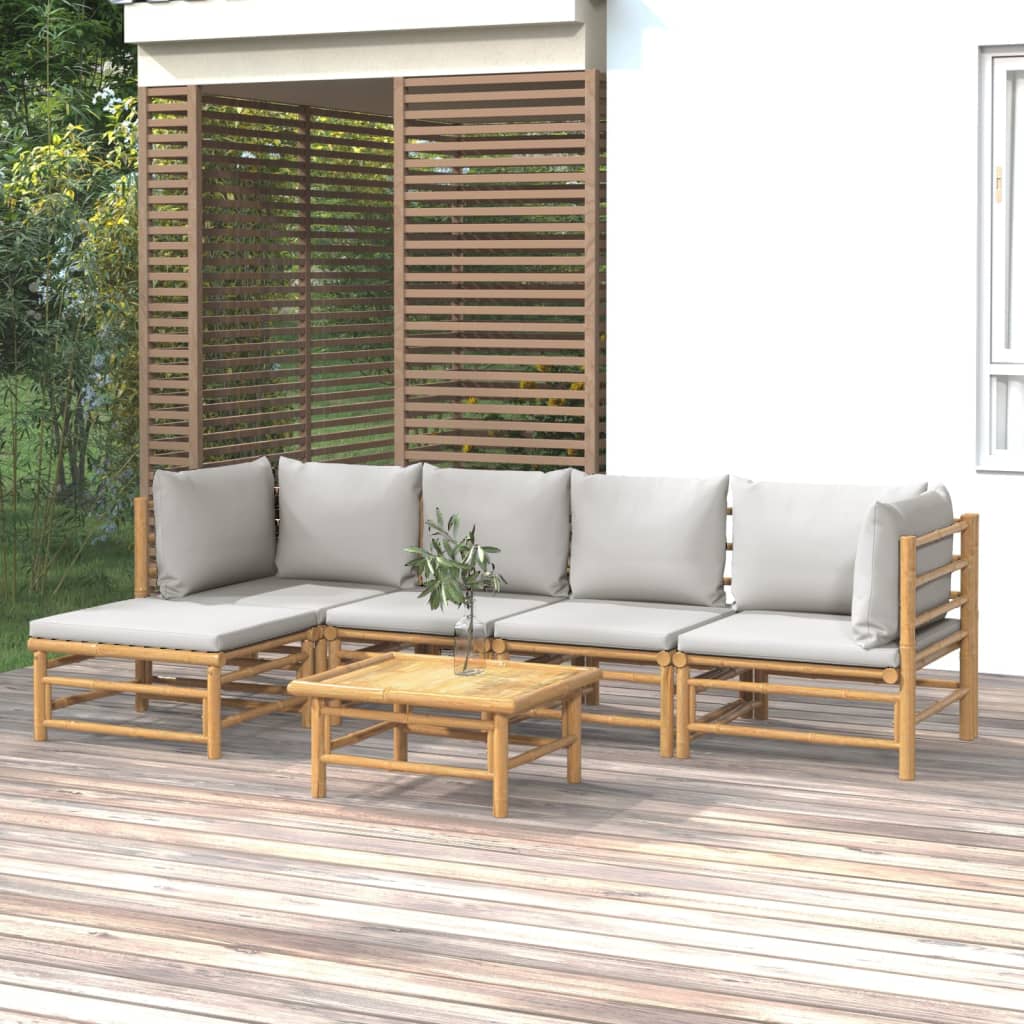 6-delige Loungeset met kussens bamboe lichtgrijs is nu te koop bij PeponiXL, paradijselijk wonen!