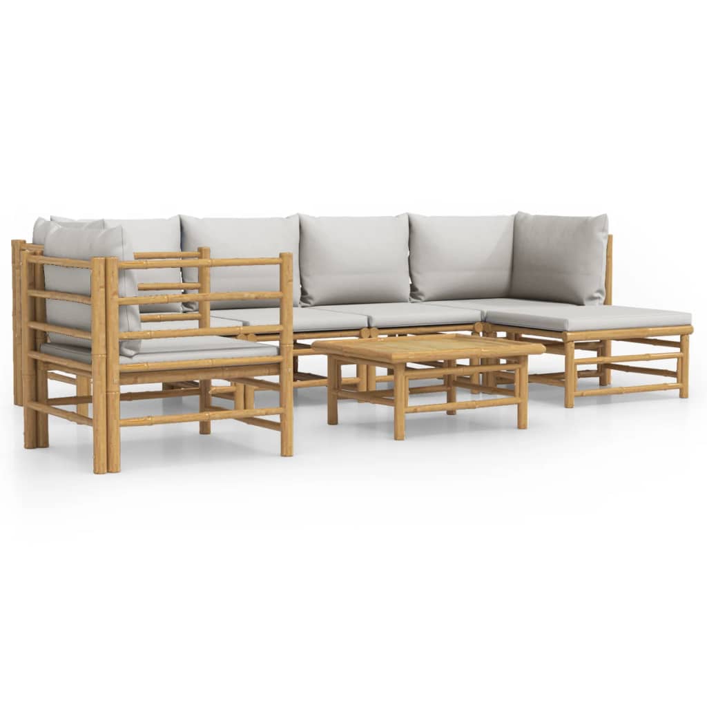 7-delige Loungeset met lichtgrijze kussens bamboe is nu te koop bij PeponiXL, paradijselijk wonen!