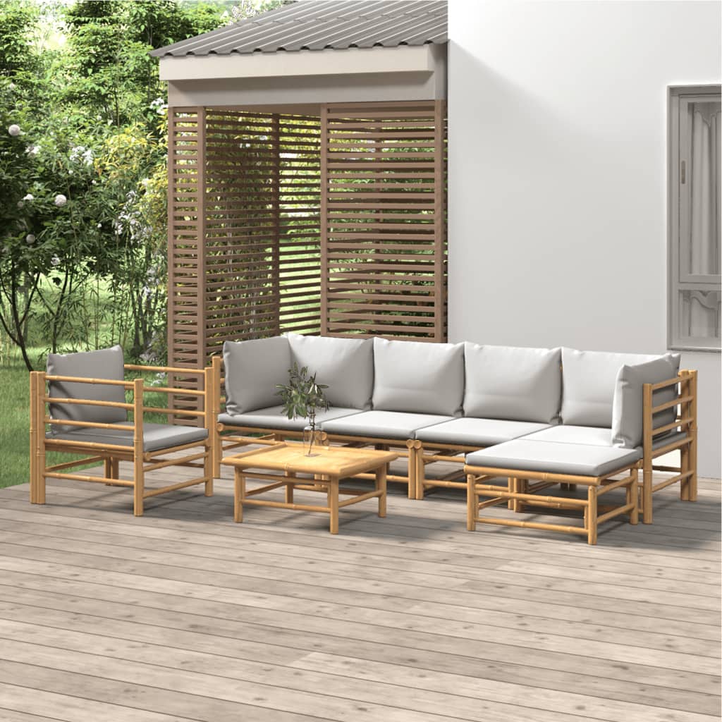 7-delige Loungeset met lichtgrijze kussens bamboe is nu te koop bij PeponiXL, paradijselijk wonen!