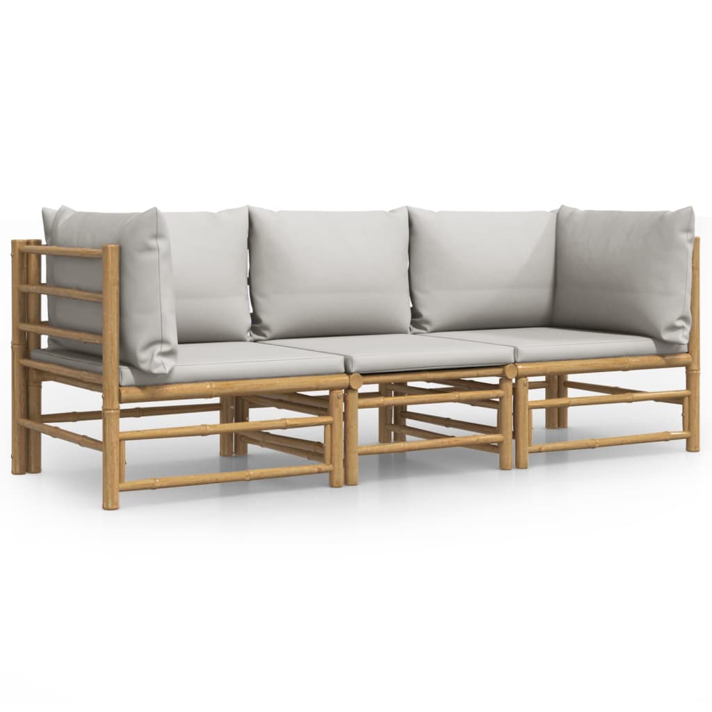 3-delige Loungeset met kussens bamboe lichtgrijs is nu te koop bij PeponiXL, paradijselijk wonen!