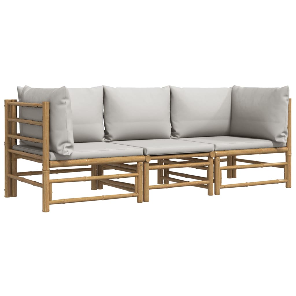 3-delige Loungeset met kussens bamboe lichtgrijs is nu te koop bij PeponiXL, paradijselijk wonen!