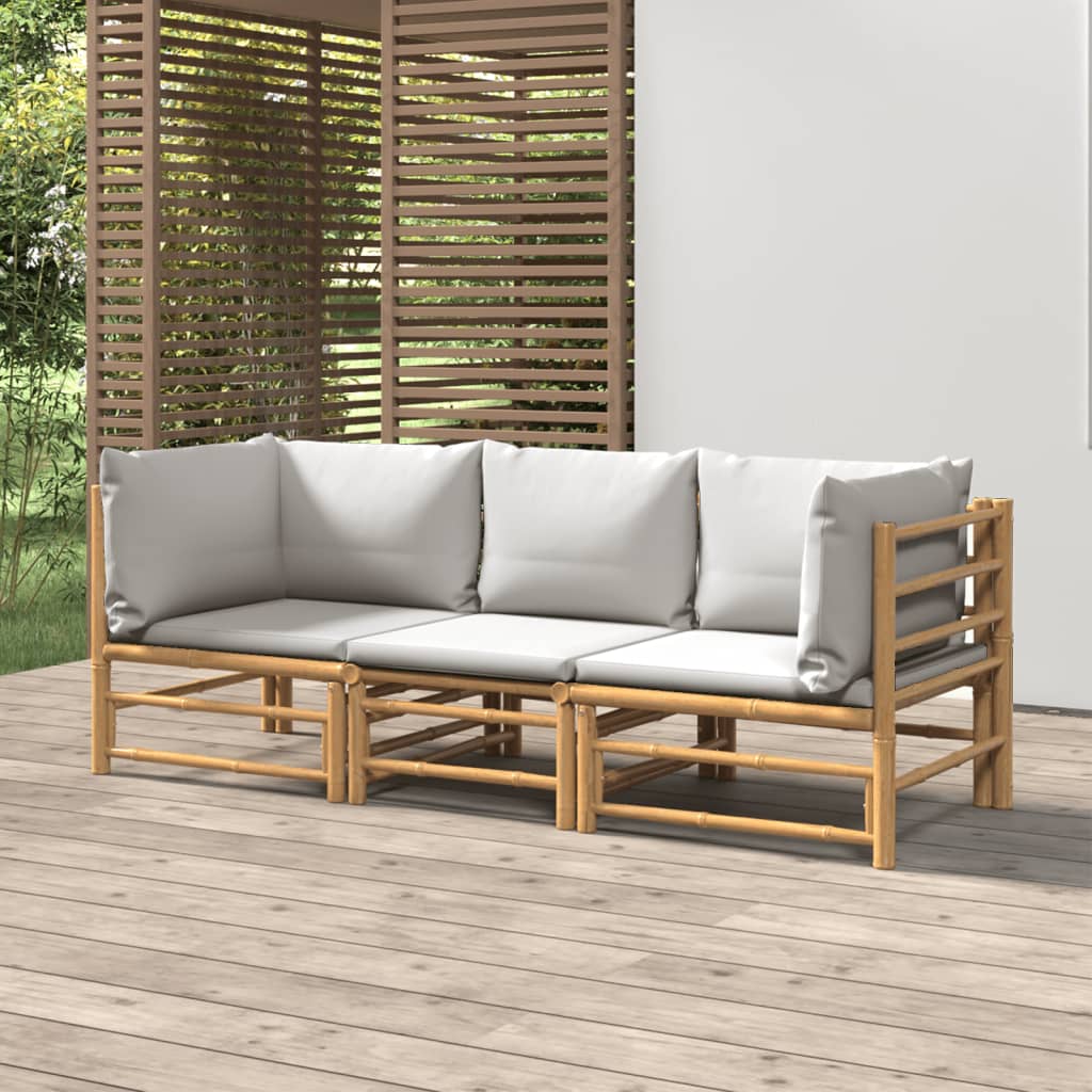 3-delige Loungeset met kussens bamboe lichtgrijs is nu te koop bij PeponiXL, paradijselijk wonen!