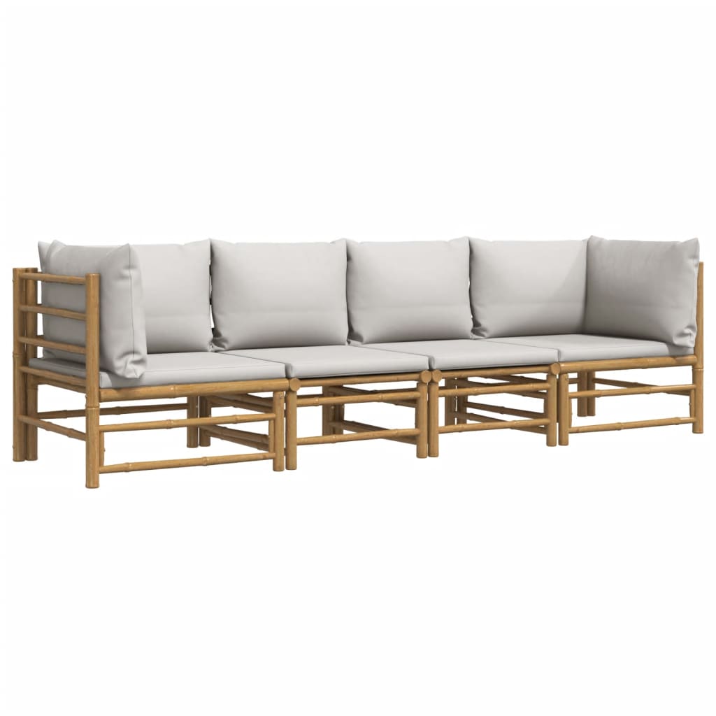 4-delige Loungeset met kussens bamboe lichtgrijs is nu te koop bij PeponiXL, paradijselijk wonen!