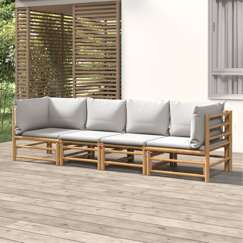 4-delige Loungeset met kussens bamboe lichtgrijs is nu te koop bij PeponiXL, paradijselijk wonen!