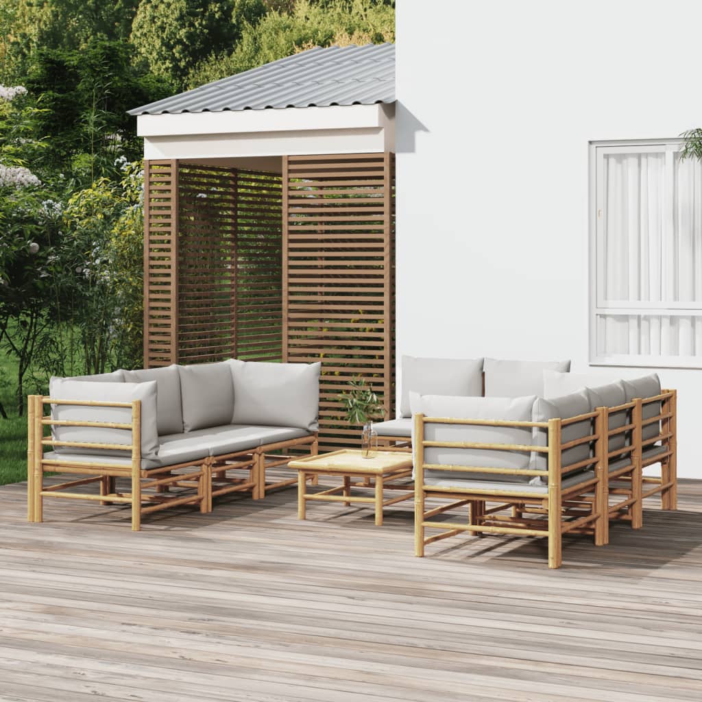 9-delige Loungeset met kussens bamboe lichtgrijs is nu te koop bij PeponiXL, paradijselijk wonen!