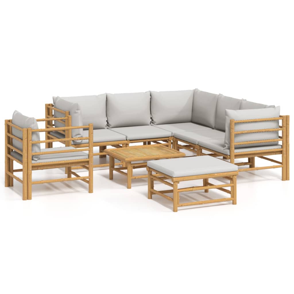 8-delige Loungeset met kussens bamboe lichtgrijs is nu te koop bij PeponiXL, paradijselijk wonen!