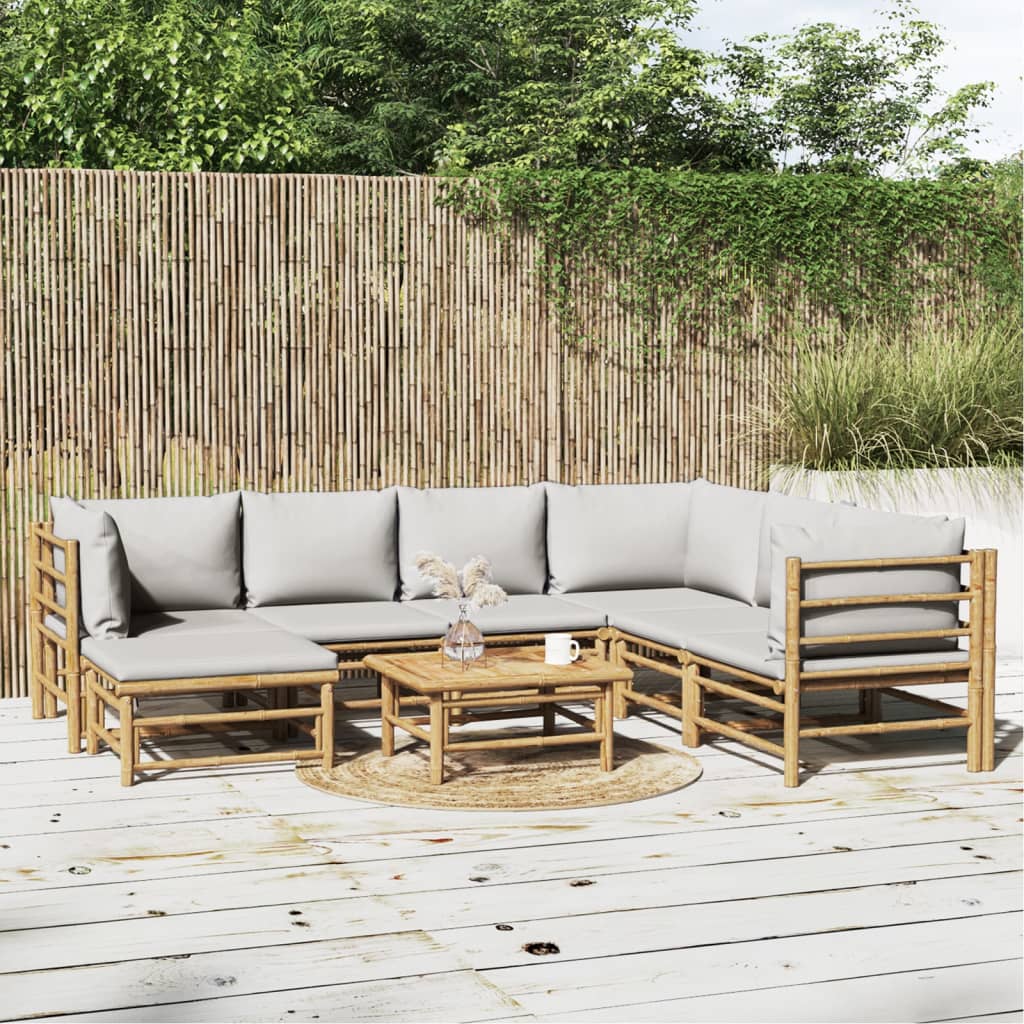 8-delige Loungeset met kussens bamboe lichtgrijs is nu te koop bij PeponiXL, paradijselijk wonen!