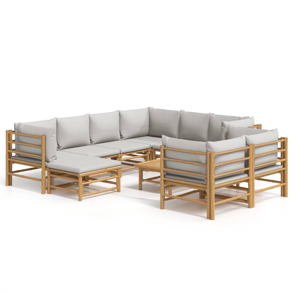 10-delige Loungeset met lichtgrijze kussens bamboe is nu te koop bij PeponiXL, paradijselijk wonen!