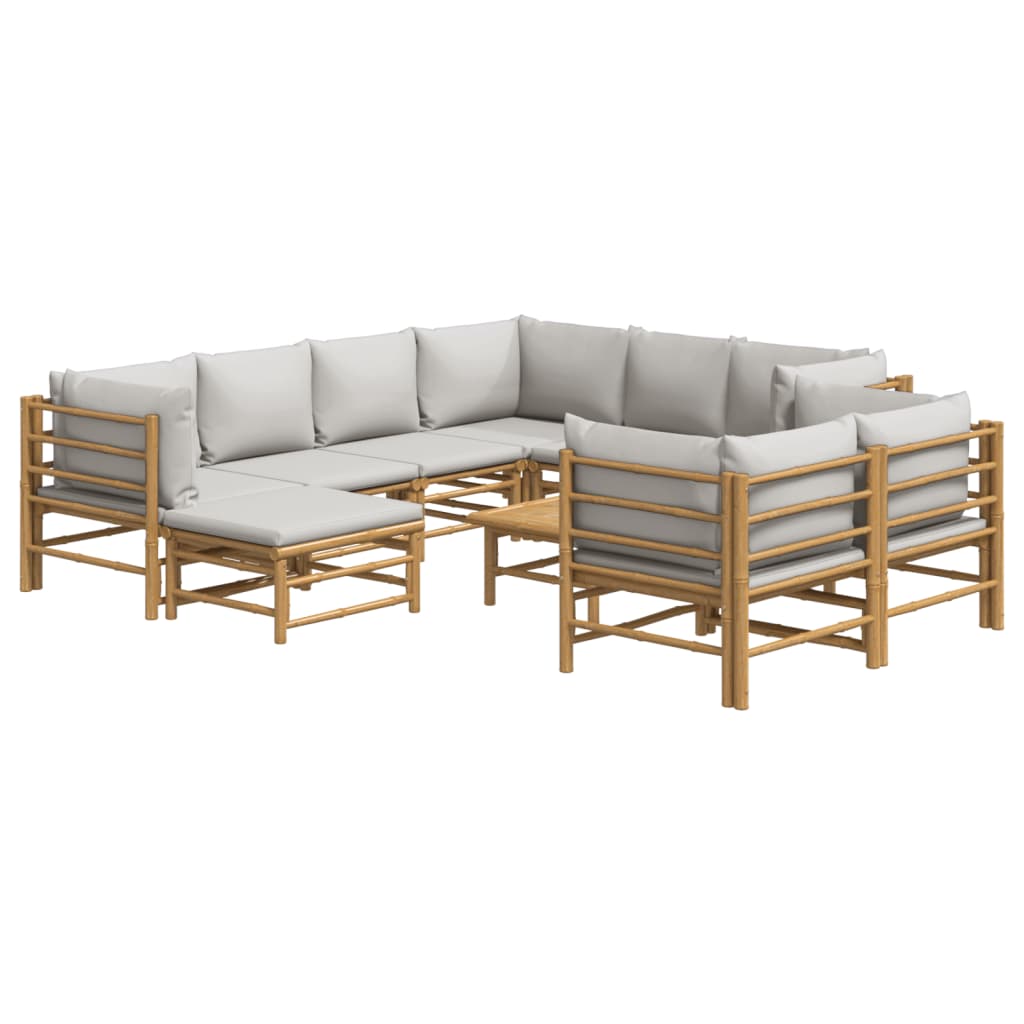 10-delige Loungeset met lichtgrijze kussens bamboe is nu te koop bij PeponiXL, paradijselijk wonen!