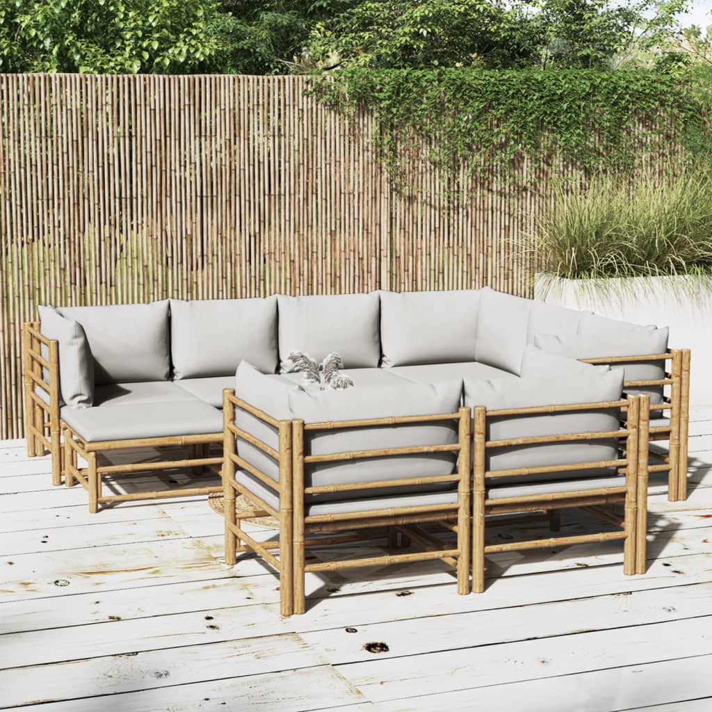 10-delige Loungeset met lichtgrijze kussens bamboe is nu te koop bij PeponiXL, paradijselijk wonen!
