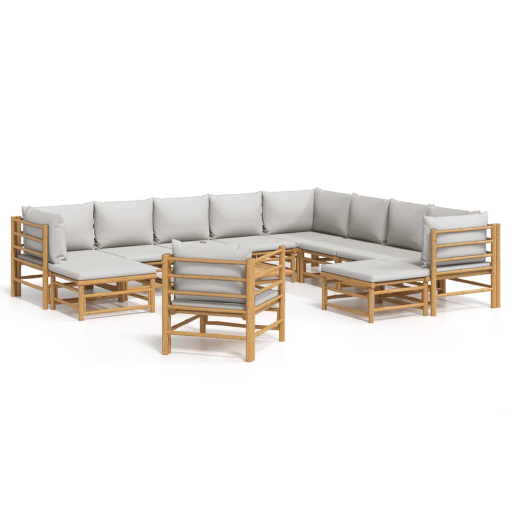 12-delige Loungeset met kussens bamboe lichtgrijs is nu te koop bij PeponiXL, paradijselijk wonen!