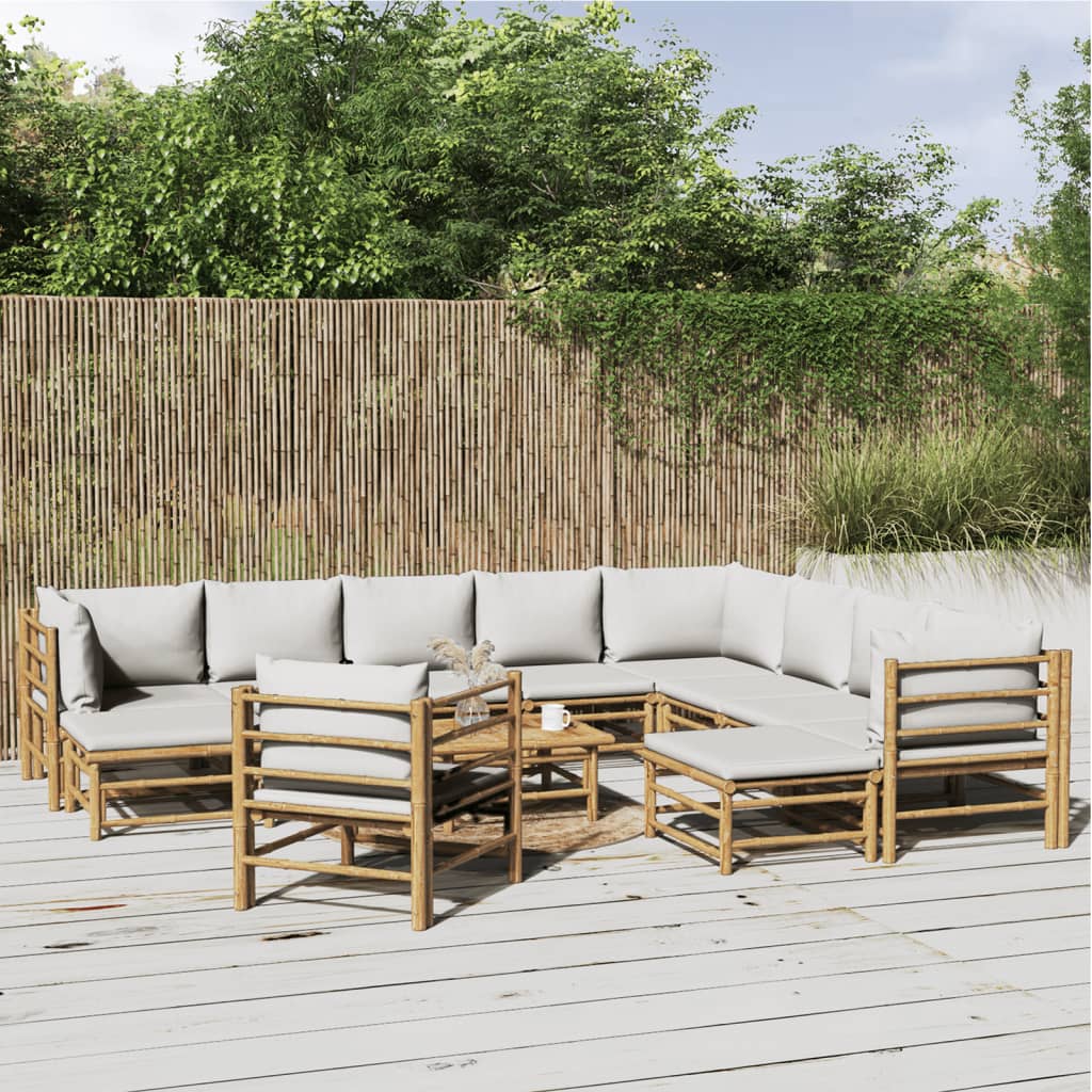 12-delige Loungeset met kussens bamboe lichtgrijs is nu te koop bij PeponiXL, paradijselijk wonen!
