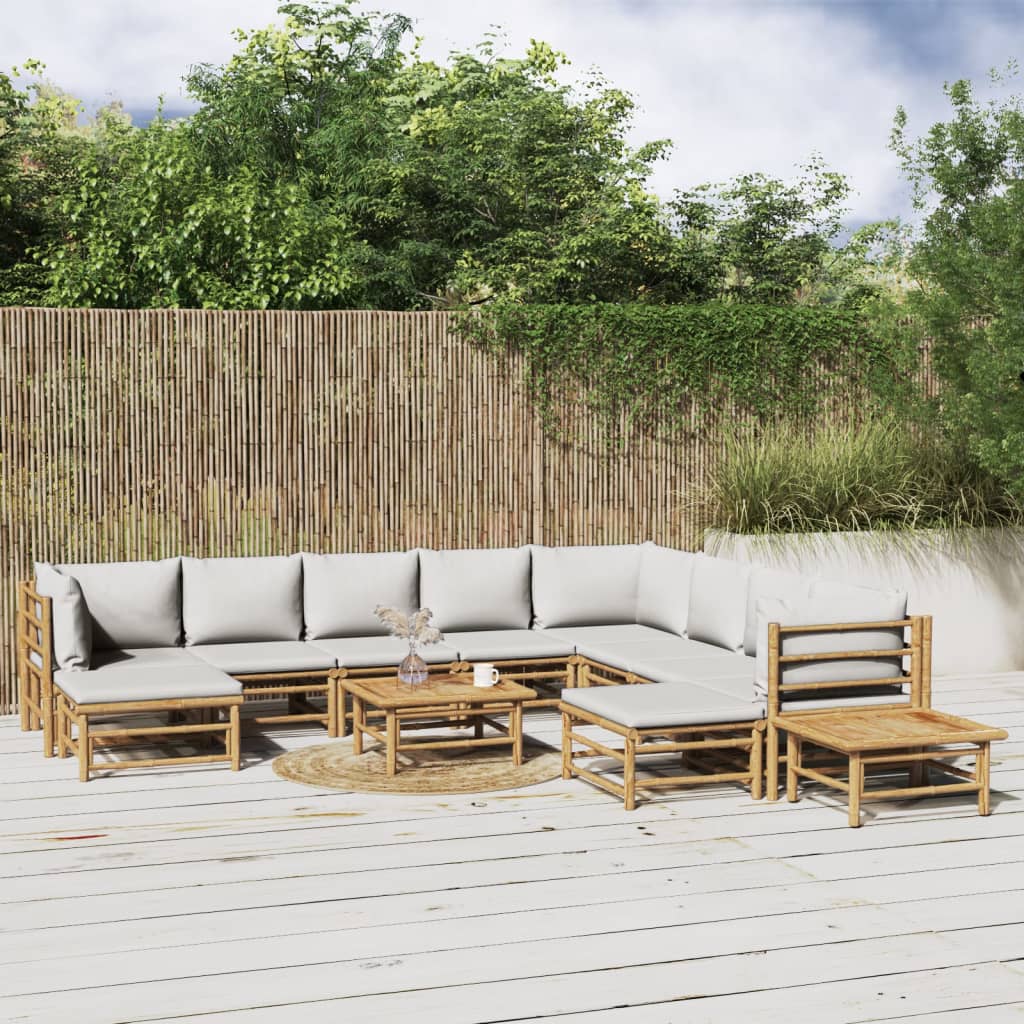 12-delige Loungeset met kussens bamboe lichtgrijs is nu te koop bij PeponiXL, paradijselijk wonen!