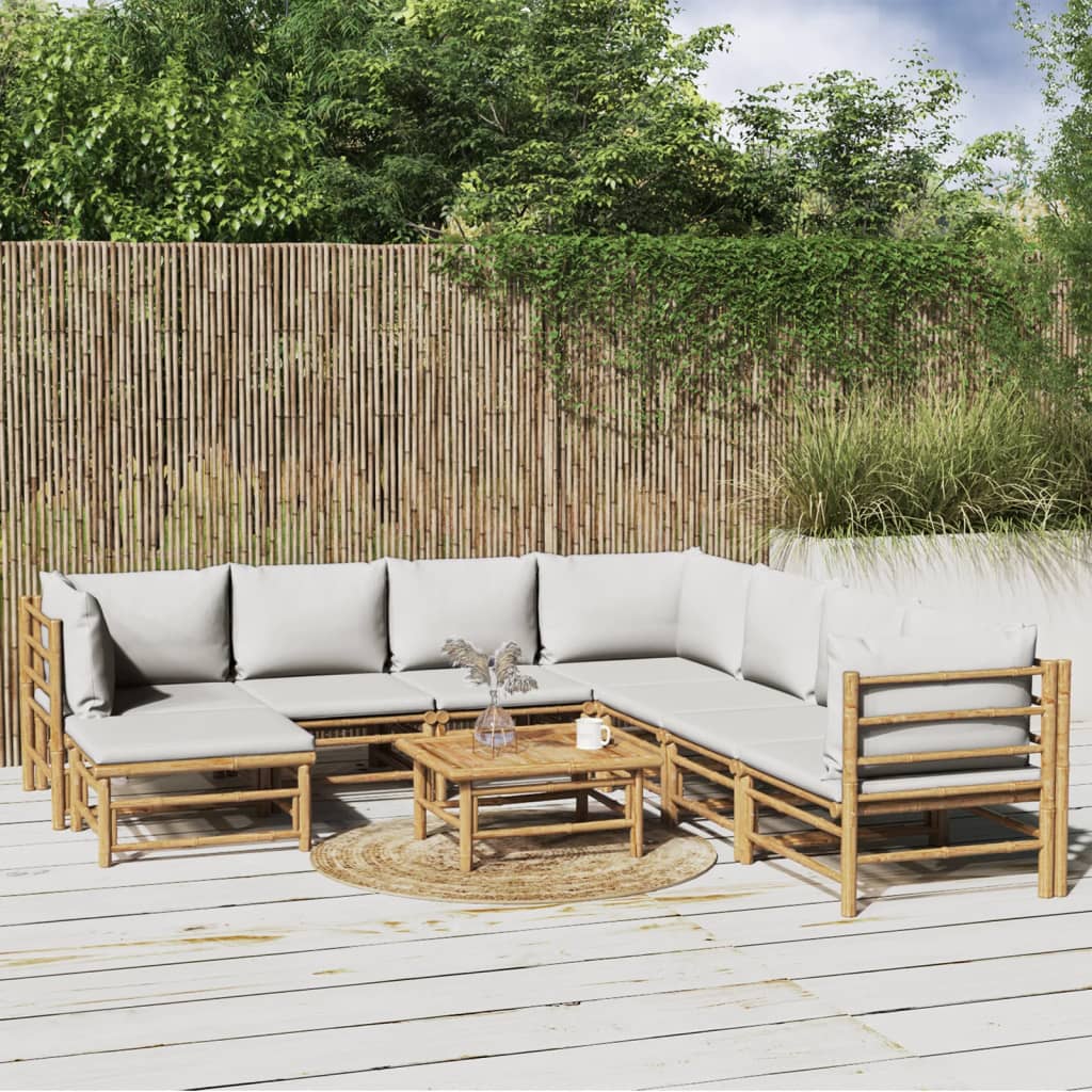 9-delige Loungeset met kussens bamboe lichtgrijs is nu te koop bij PeponiXL, paradijselijk wonen!