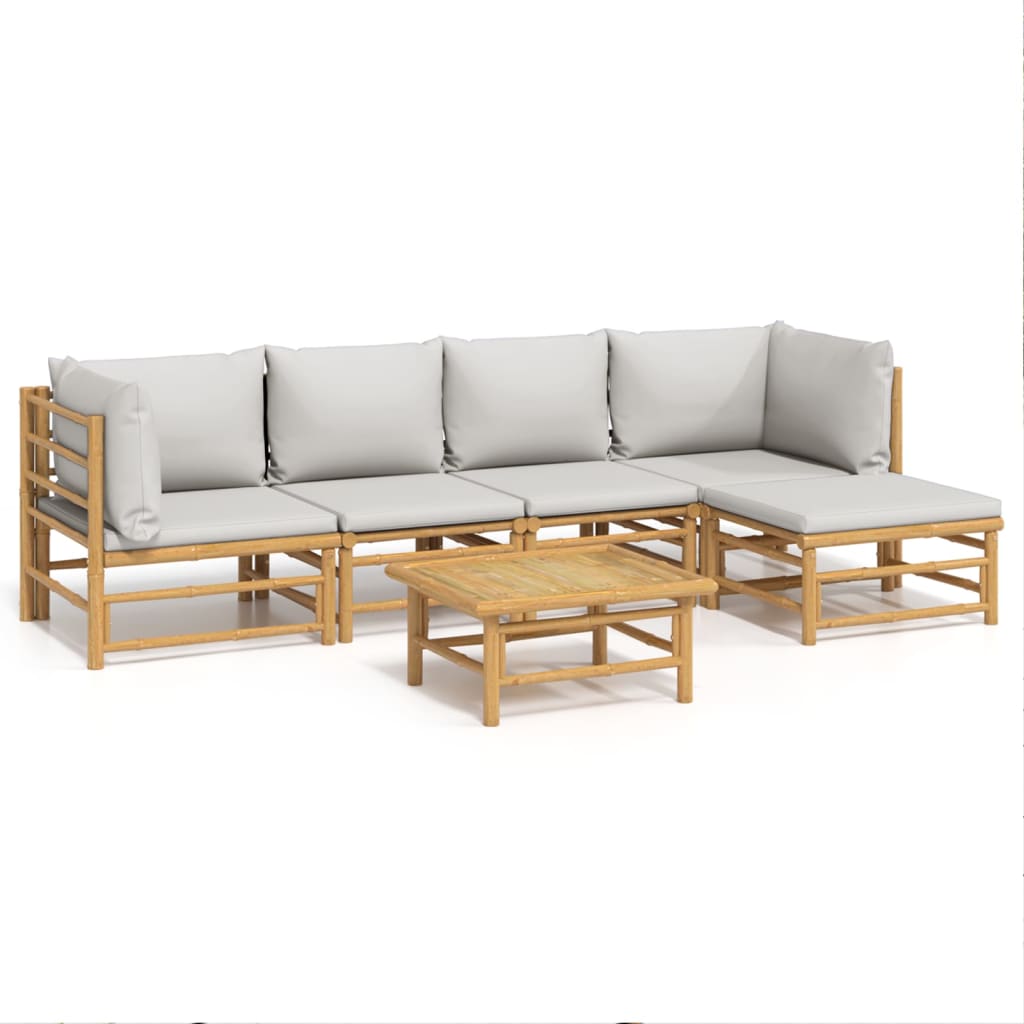 6-delige Loungeset met kussens bamboe lichtgrijs is nu te koop bij PeponiXL, paradijselijk wonen!