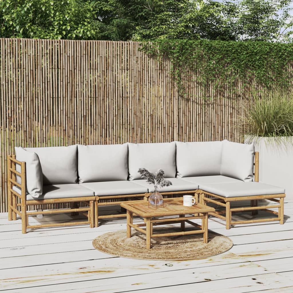 6-delige Loungeset met kussens bamboe lichtgrijs is nu te koop bij PeponiXL, paradijselijk wonen!