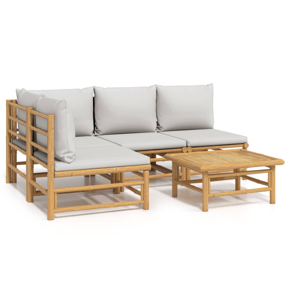 5-delige Loungeset met kussens bamboe lichtgrijs is nu te koop bij PeponiXL, paradijselijk wonen!