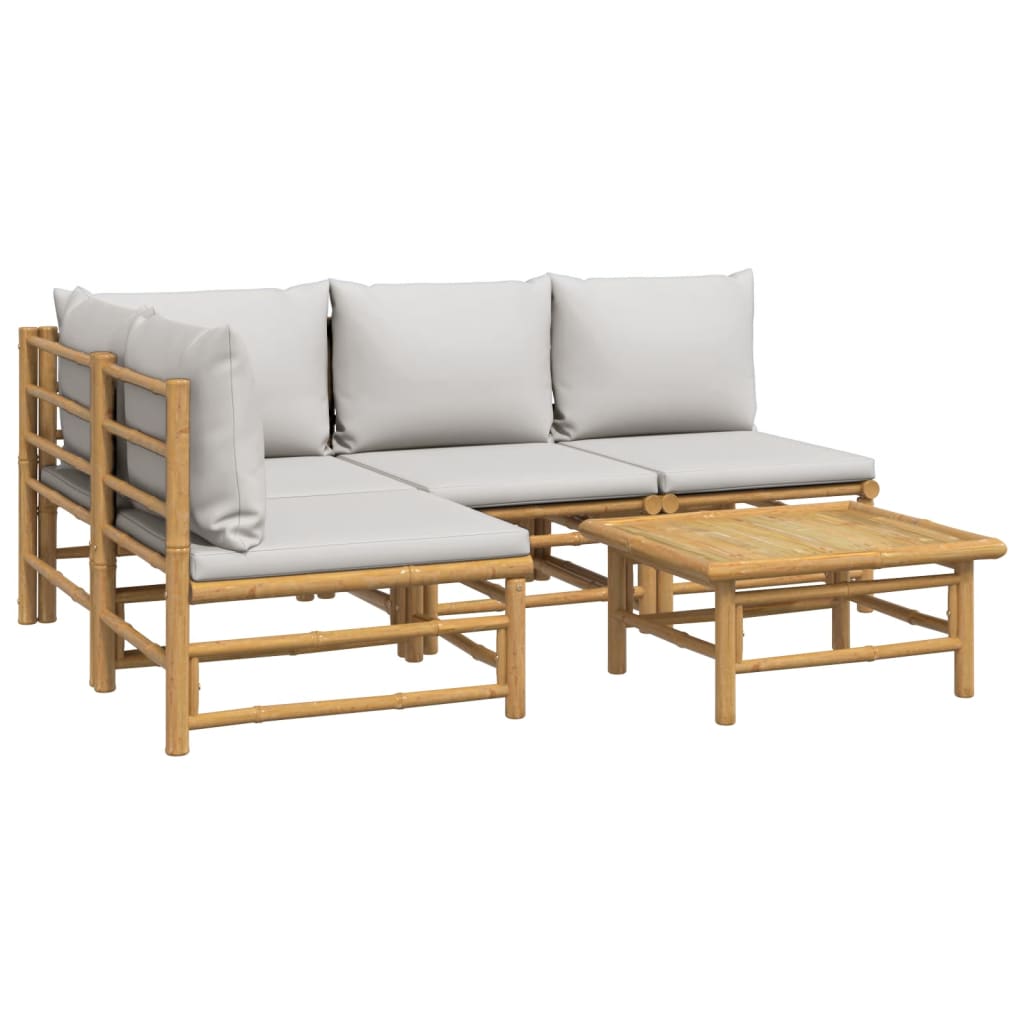 5-delige Loungeset met kussens bamboe lichtgrijs is nu te koop bij PeponiXL, paradijselijk wonen!