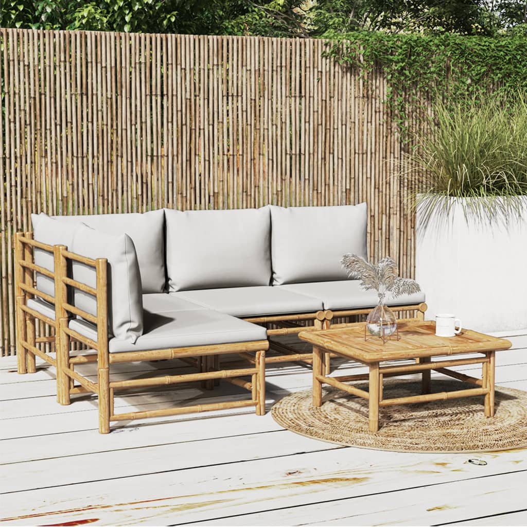 5-delige Loungeset met kussens bamboe lichtgrijs is nu te koop bij PeponiXL, paradijselijk wonen!