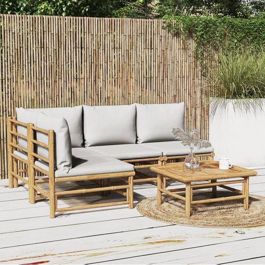 5-delige Loungeset met kussens bamboe lichtgrijs is nu te koop bij PeponiXL, paradijselijk wonen!