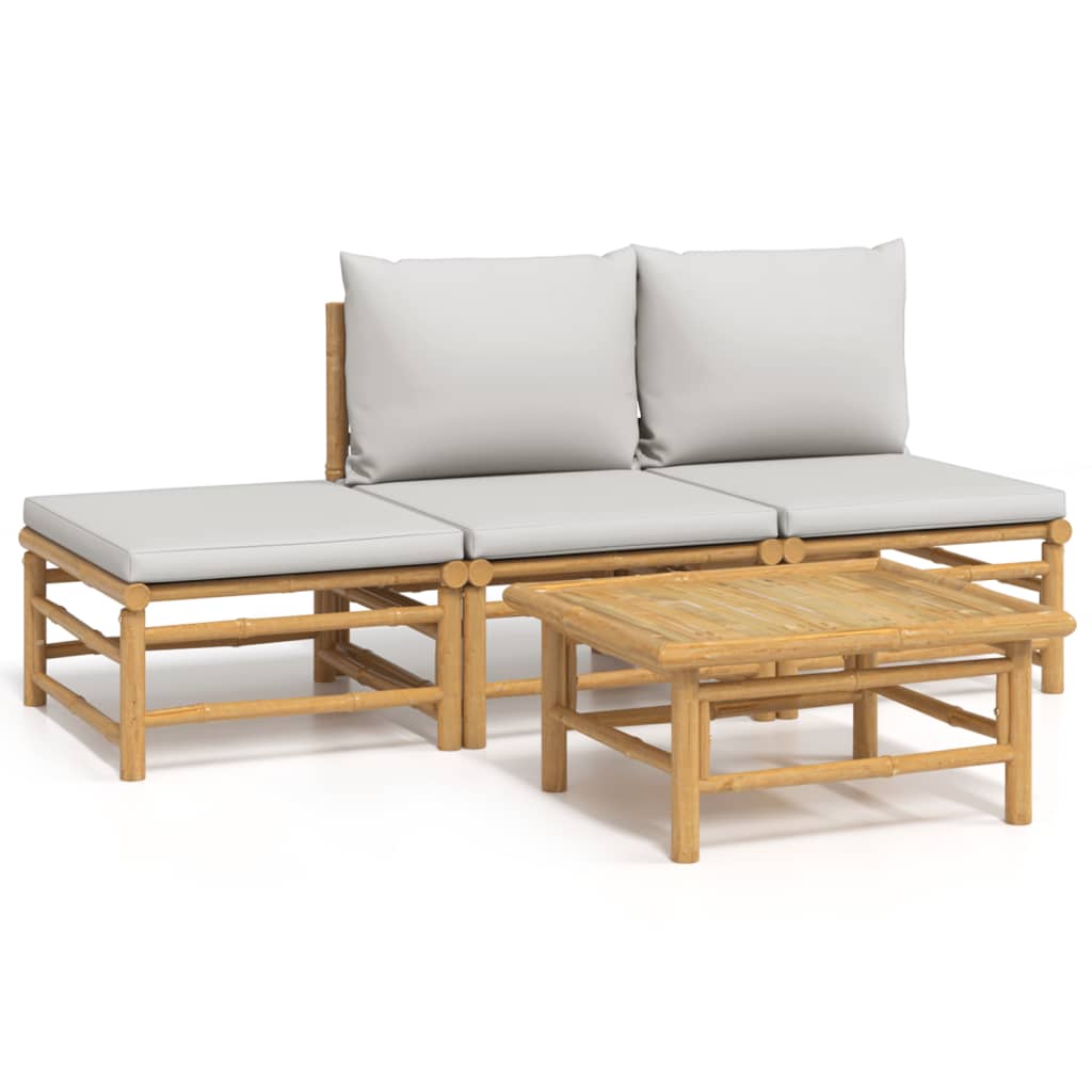 4-delige Loungeset met kussens bamboe lichtgrijs is nu te koop bij PeponiXL, paradijselijk wonen!