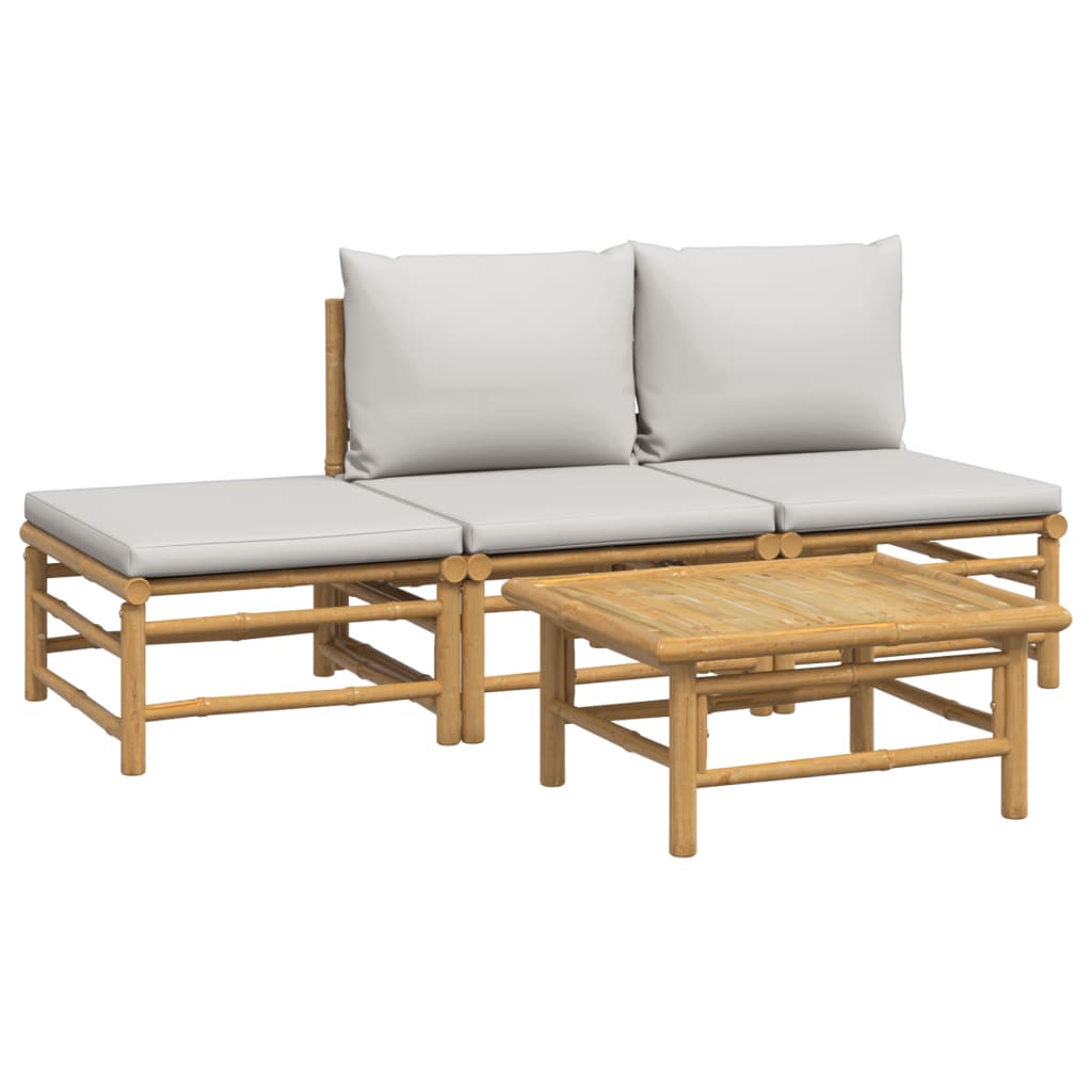 4-delige Loungeset met kussens bamboe lichtgrijs is nu te koop bij PeponiXL, paradijselijk wonen!