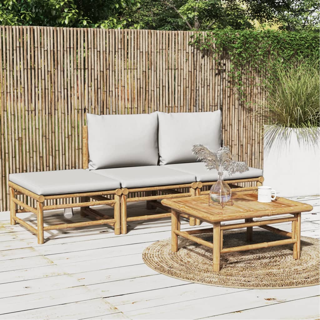 4-delige Loungeset met kussens bamboe lichtgrijs is nu te koop bij PeponiXL, paradijselijk wonen!