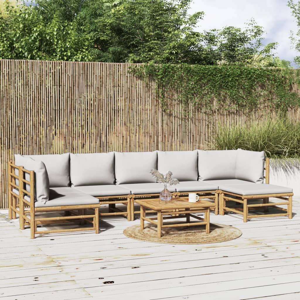 8-delige Loungeset met kussens bamboe lichtgrijs is nu te koop bij PeponiXL, paradijselijk wonen!