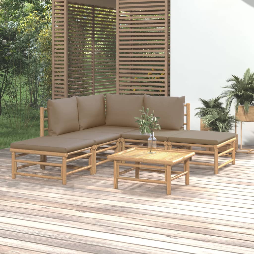 6-delige Loungeset met kussens bamboe taupe is nu te koop bij PeponiXL, paradijselijk wonen!