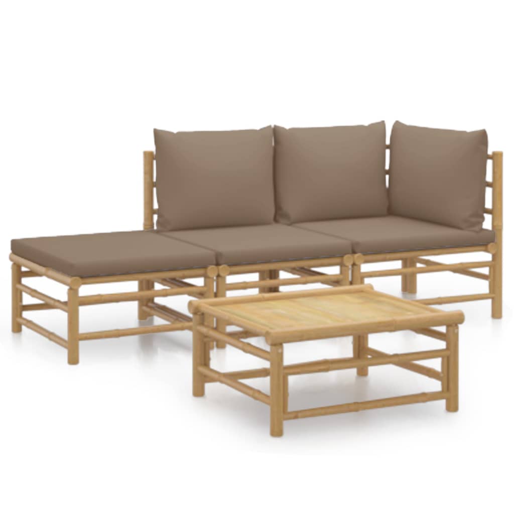 4-delige Loungeset met kussens bamboe taupe is nu te koop bij PeponiXL, paradijselijk wonen!