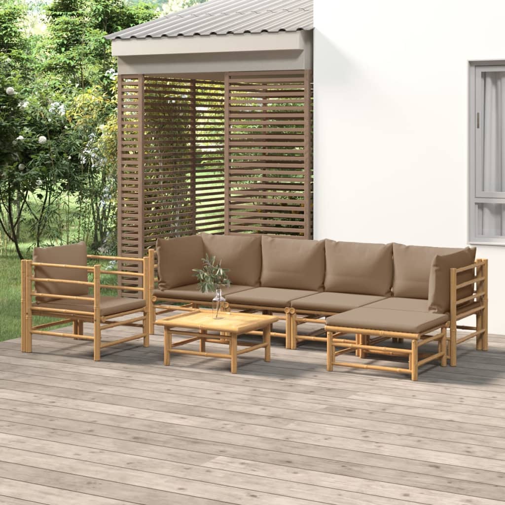 7-delige Loungeset met kussens bamboe taupe is nu te koop bij PeponiXL, paradijselijk wonen!