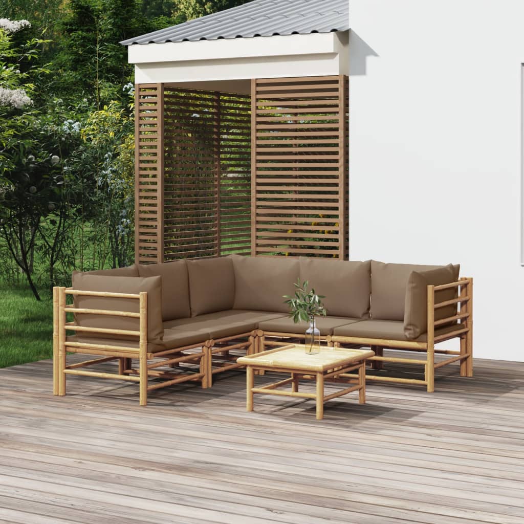 6-delige Loungeset met kussens bamboe taupe is nu te koop bij PeponiXL, paradijselijk wonen!