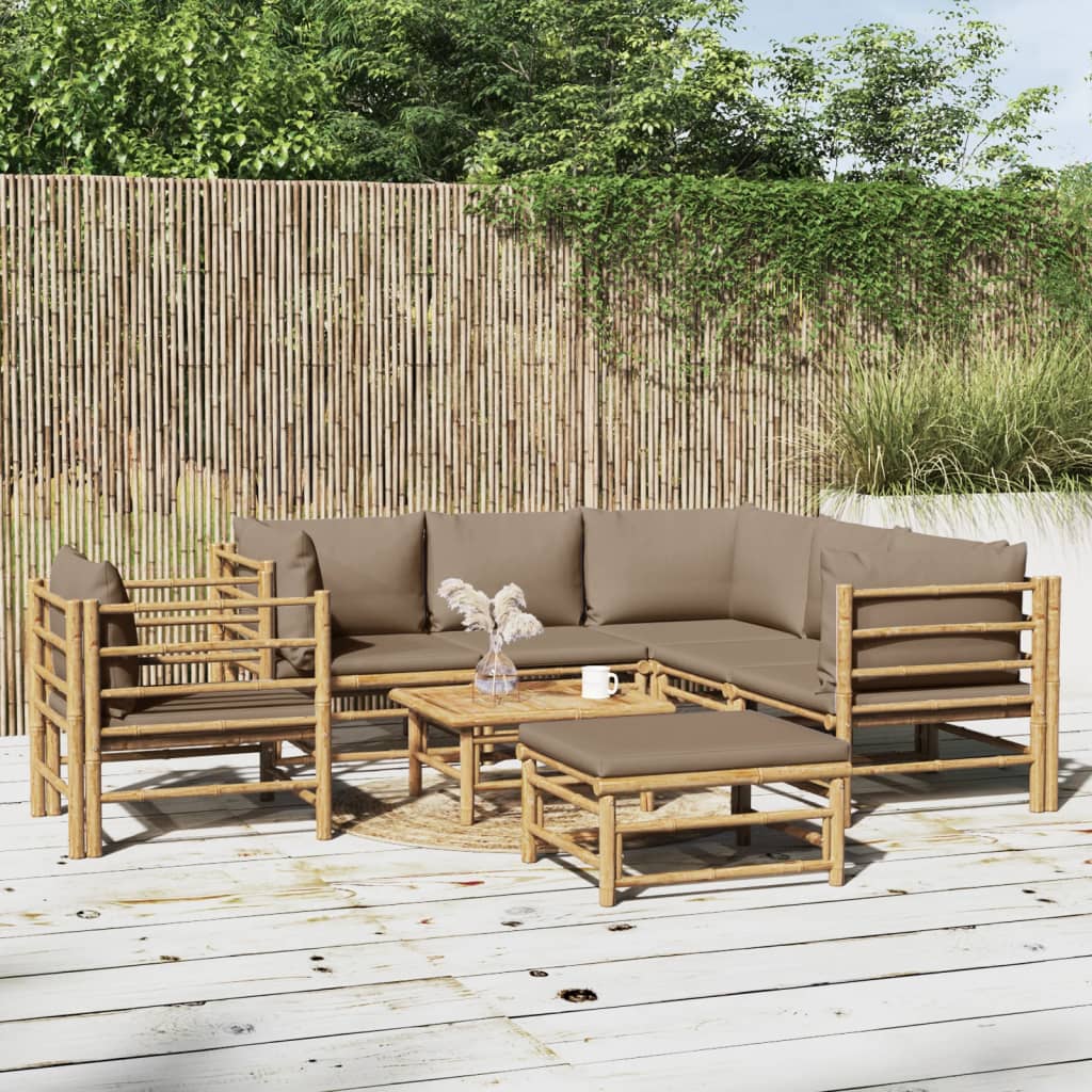 8-delige Loungeset met kussens bamboe taupe is nu te koop bij PeponiXL, paradijselijk wonen!