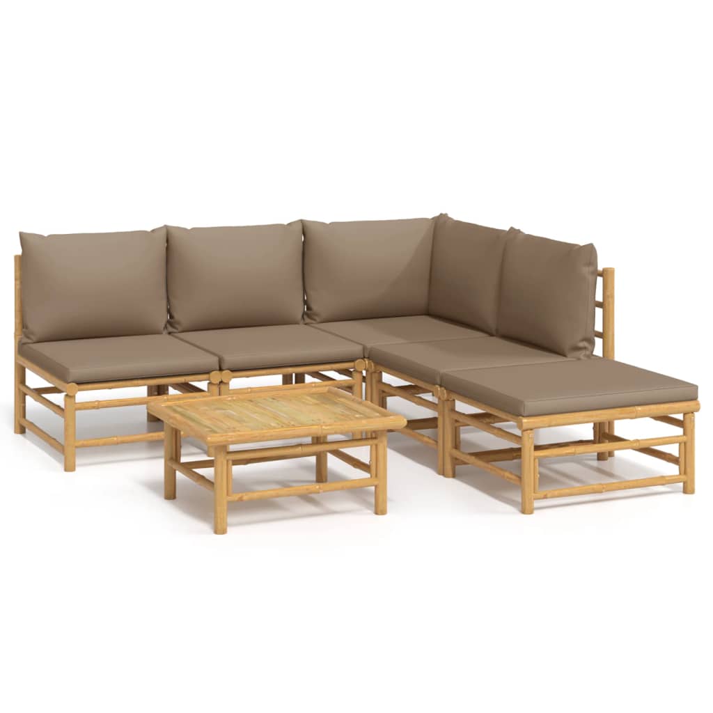 6-delige Loungeset met kussens bamboe taupe is nu te koop bij PeponiXL, paradijselijk wonen!