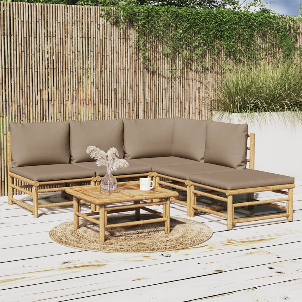 6-delige Loungeset met kussens bamboe taupe is nu te koop bij PeponiXL, paradijselijk wonen!