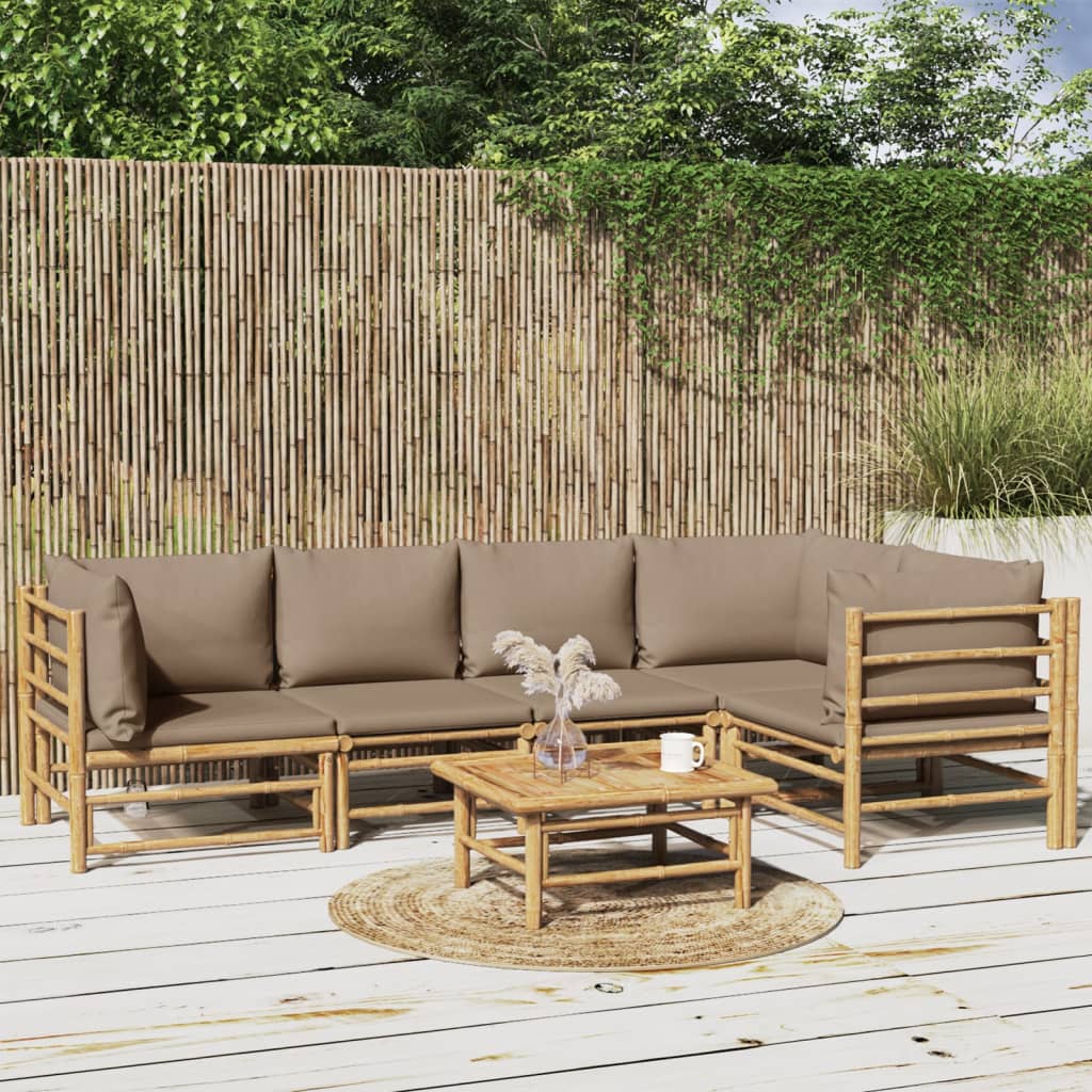 6-delige Loungeset met kussens bamboe taupe is nu te koop bij PeponiXL, paradijselijk wonen!