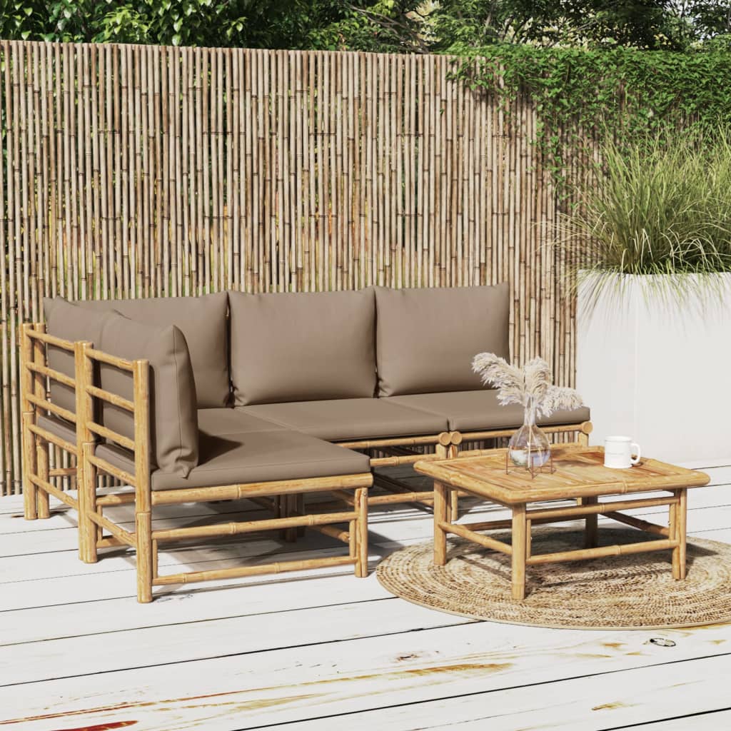 5-delige Loungeset met kussens bamboe taupe is nu te koop bij PeponiXL, paradijselijk wonen!