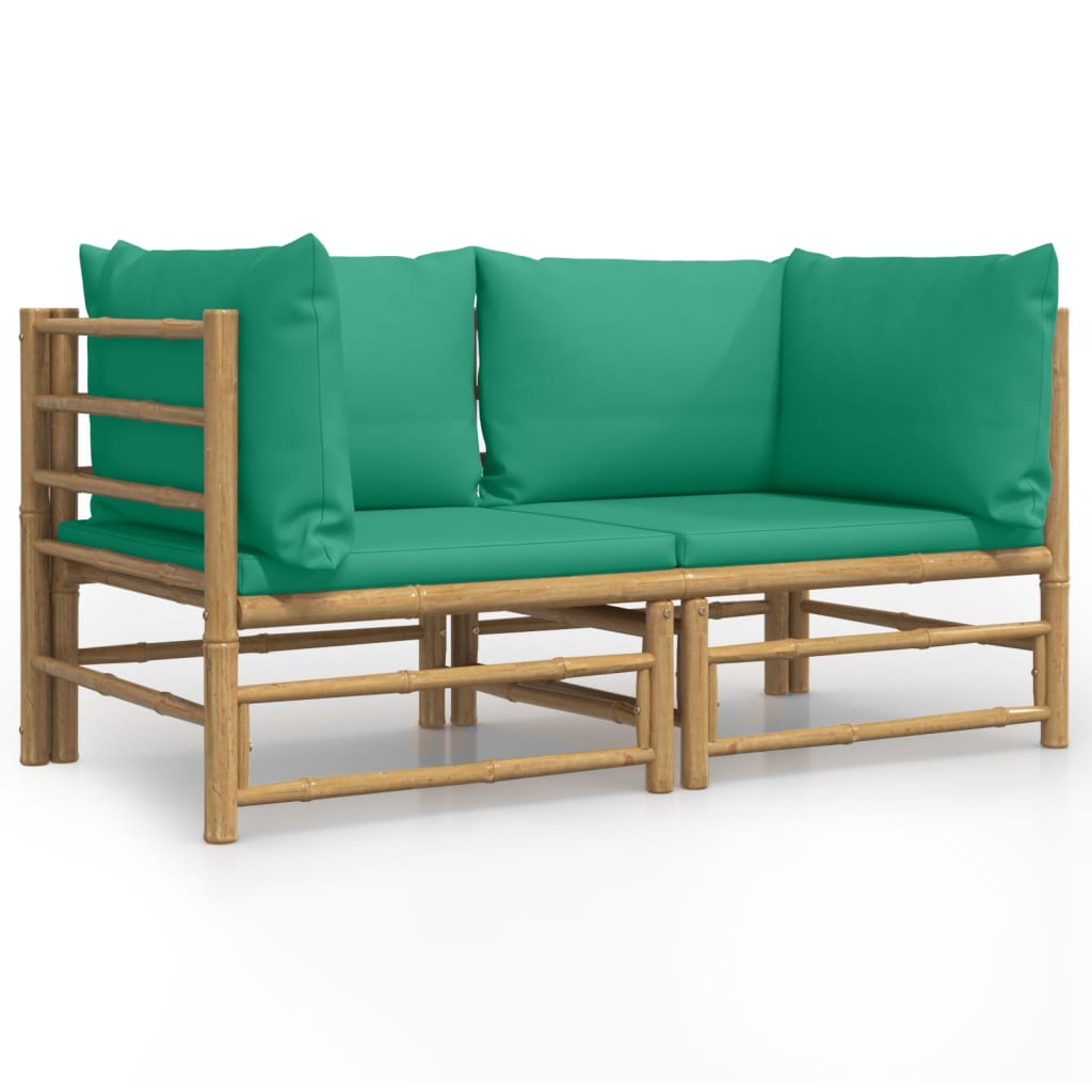 Tuinhoekbanken 2 st met kussens bamboe groen is nu te koop bij PeponiXL, paradijselijk wonen!