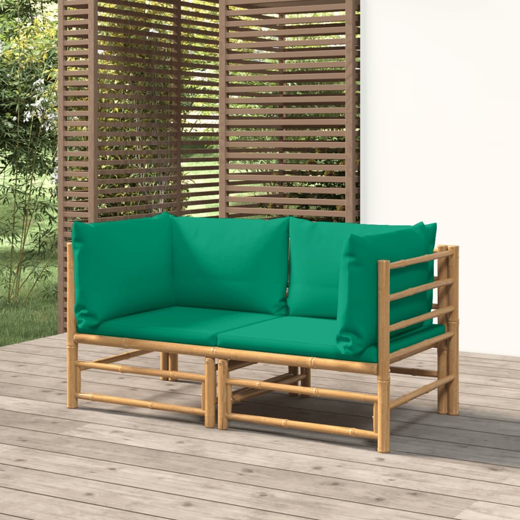 Tuinhoekbanken 2 st met kussens bamboe groen is nu te koop bij PeponiXL, paradijselijk wonen!