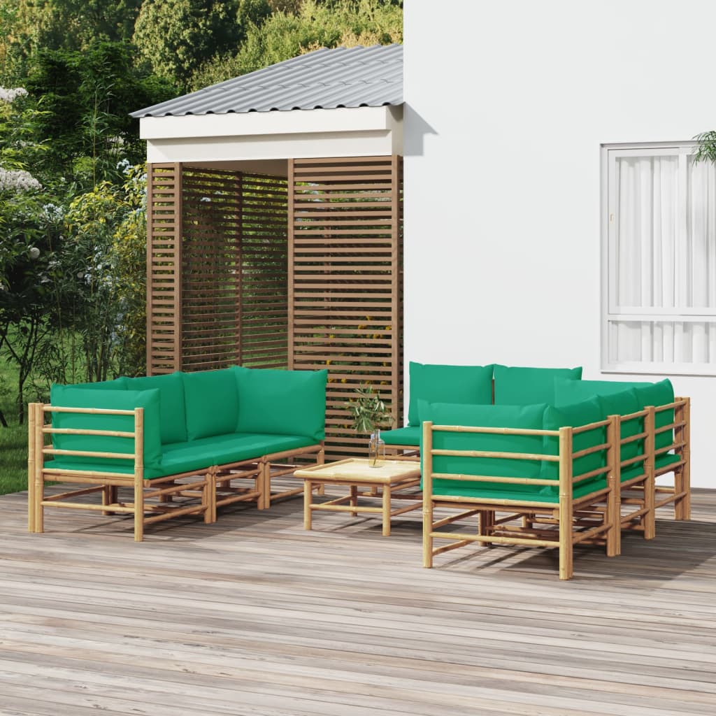 9-delige Loungeset met kussens bamboe groen is nu te koop bij PeponiXL, paradijselijk wonen!