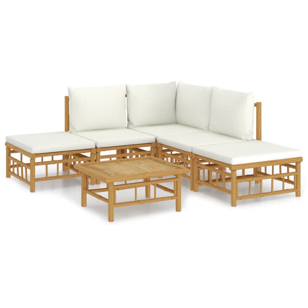 6-delige Loungeset met kussens bamboe crèmewit is nu te koop bij PeponiXL, paradijselijk wonen!