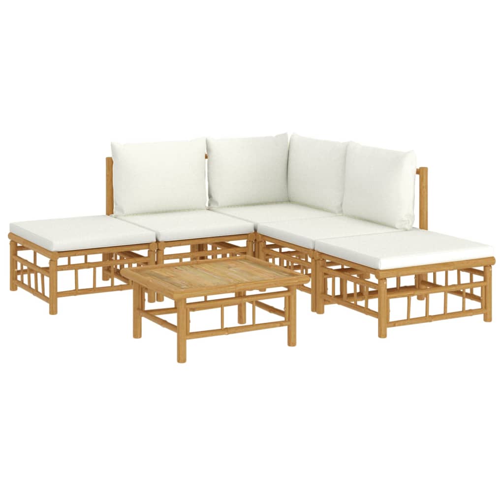6-delige Loungeset met kussens bamboe crèmewit is nu te koop bij PeponiXL, paradijselijk wonen!