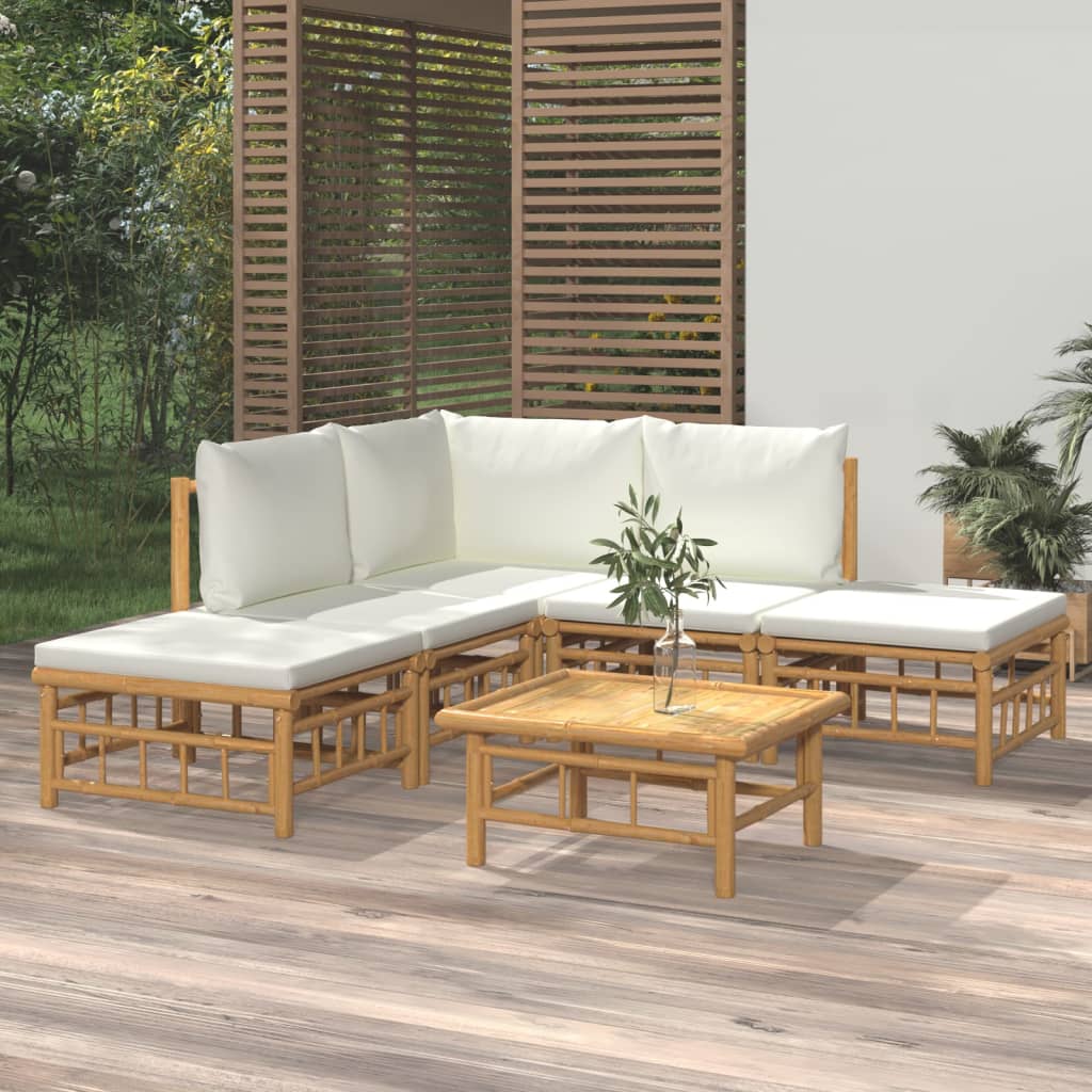 6-delige Loungeset met kussens bamboe crèmewit is nu te koop bij PeponiXL, paradijselijk wonen!