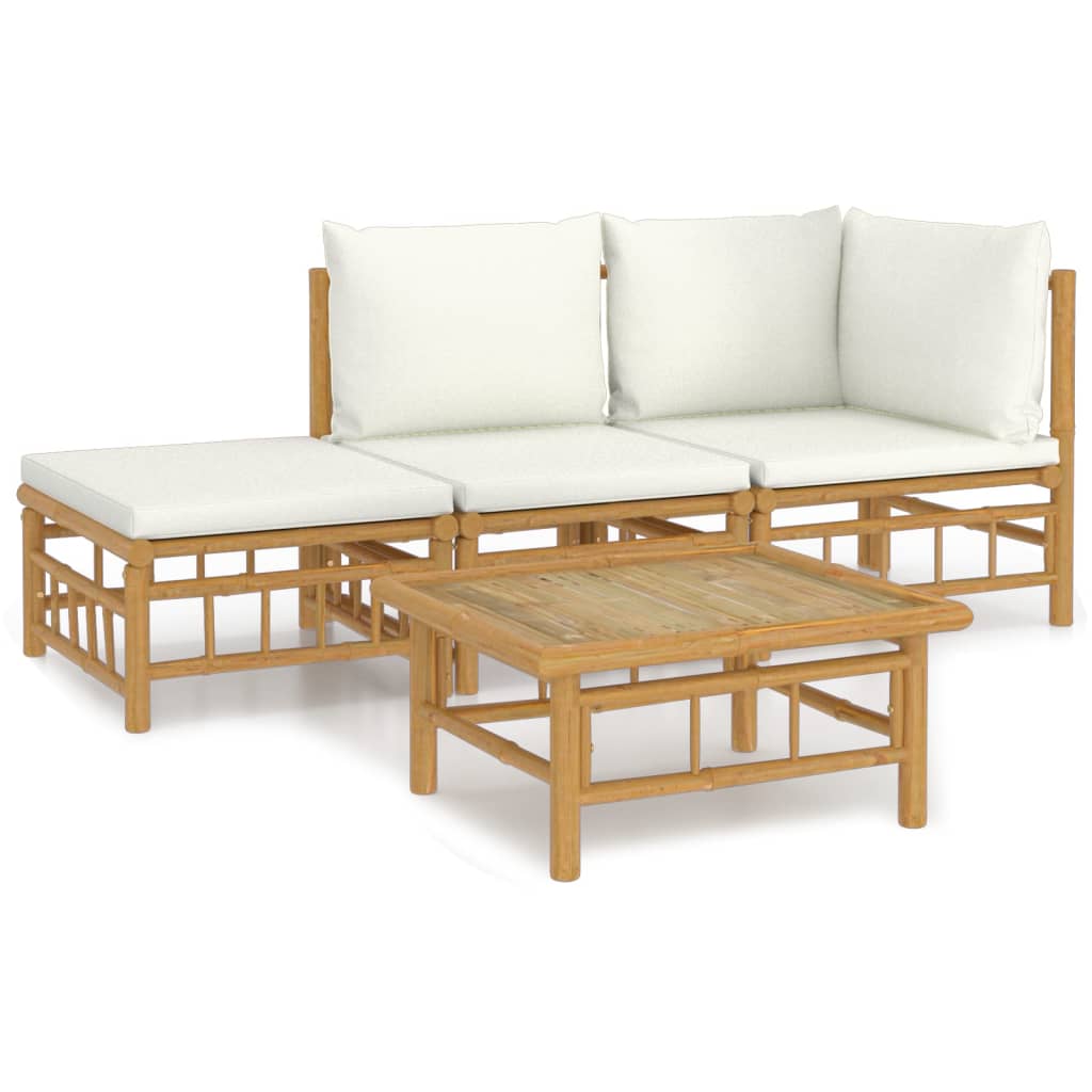 4-delige Loungeset met kussens bamboe crèmewit is nu te koop bij PeponiXL, paradijselijk wonen!